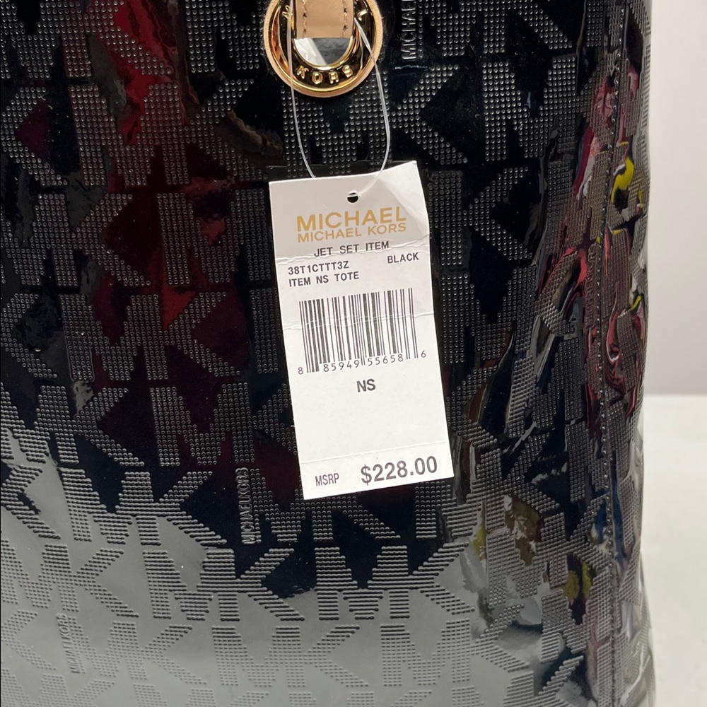 Michael Kors Black Logo Tote Gold Hardware Large Shoulder Bag - Picture 3 of 12